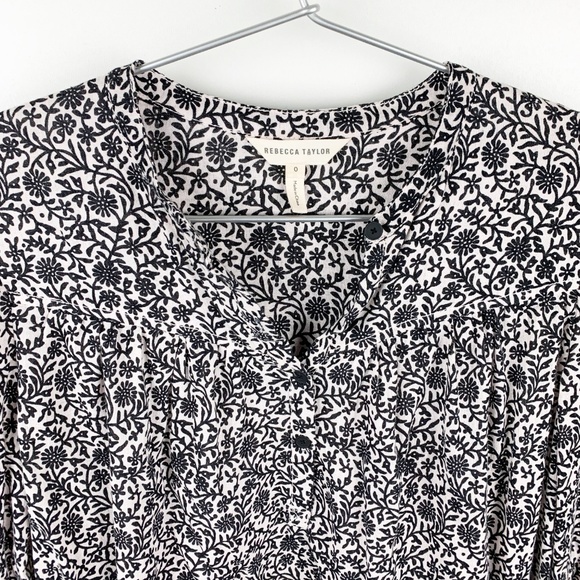 Rebecca Taylor Woodblock Vine Print Gauze Top Sz 0 - Picture 3 of 8